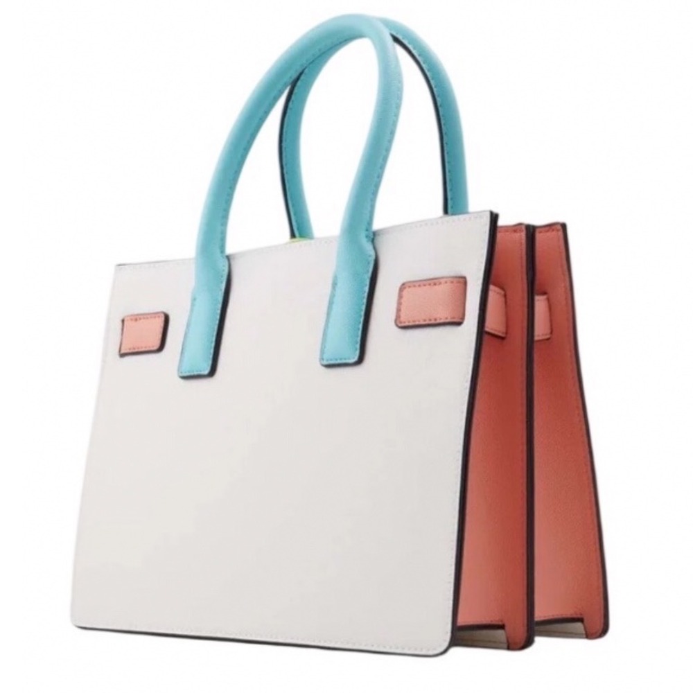 Aldo Arareri Colorblock Handbag White Coral Yellow Turquoise Gold Hardware NWT - Picture 2 of 4